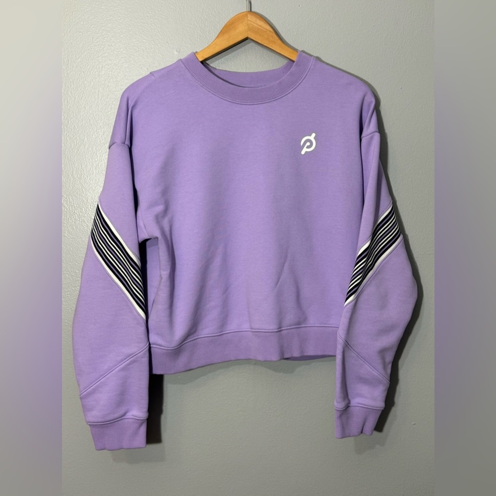 Peloton Purple Crewneck Stripe Pullover Sweatshirt | Large